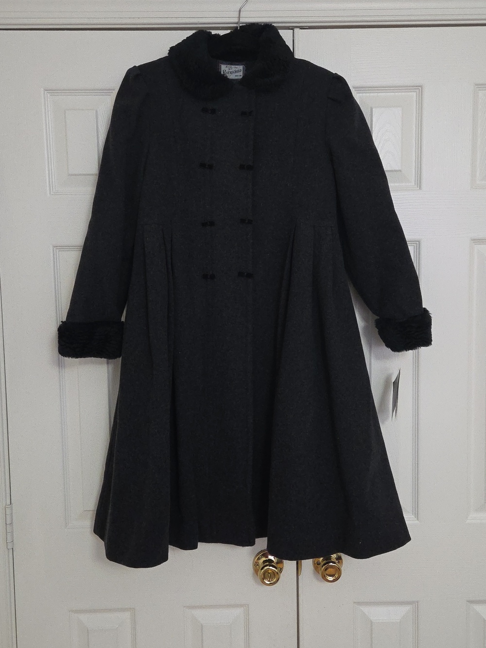Rothschild Dark Charcoal Wool Coat with Faux Fur Collar